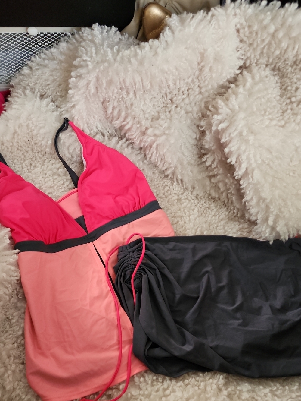 Peach, Coral, Grey Swim Tankini With Skirt. NEW XXXL.